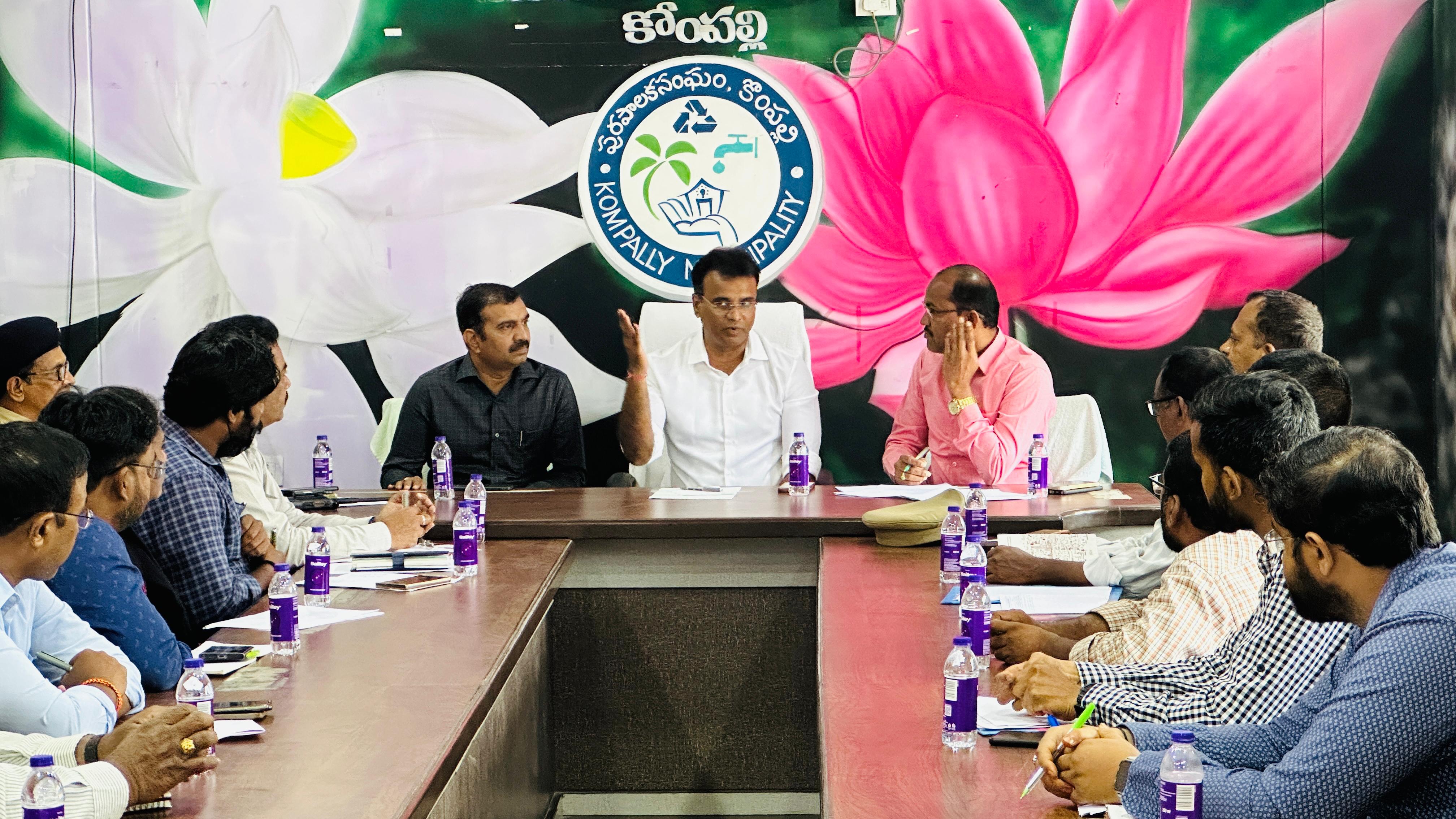 Hon ble MLA will take review with Engineers, TPO, RO ,DGM water supply and electrictricity officials at  Kompally Municipal office.