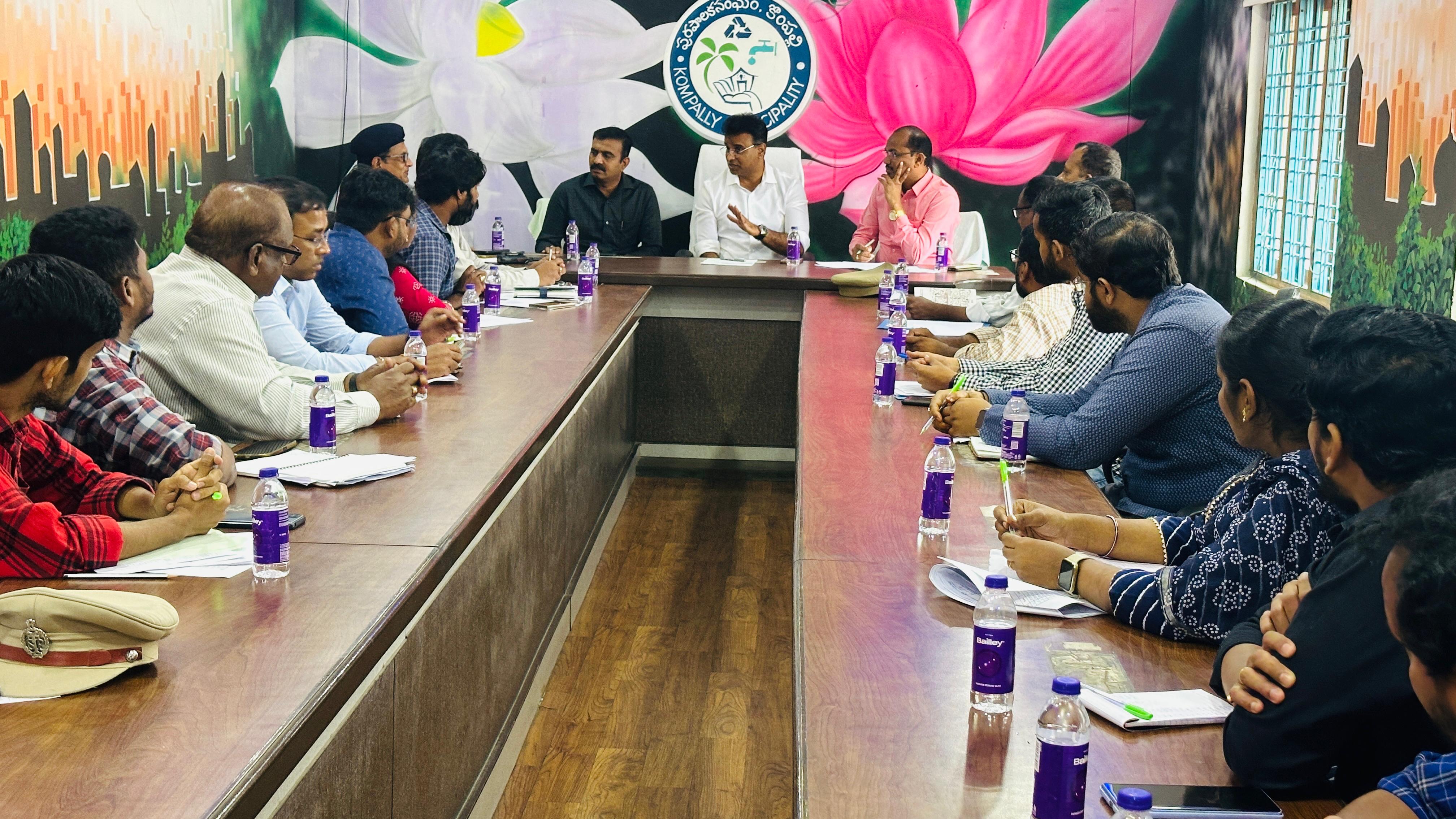 Hon ble MLA will take review with Engineers, TPO, RO ,DGM water supply and electrictricity officials at  Kompally Municipal office.