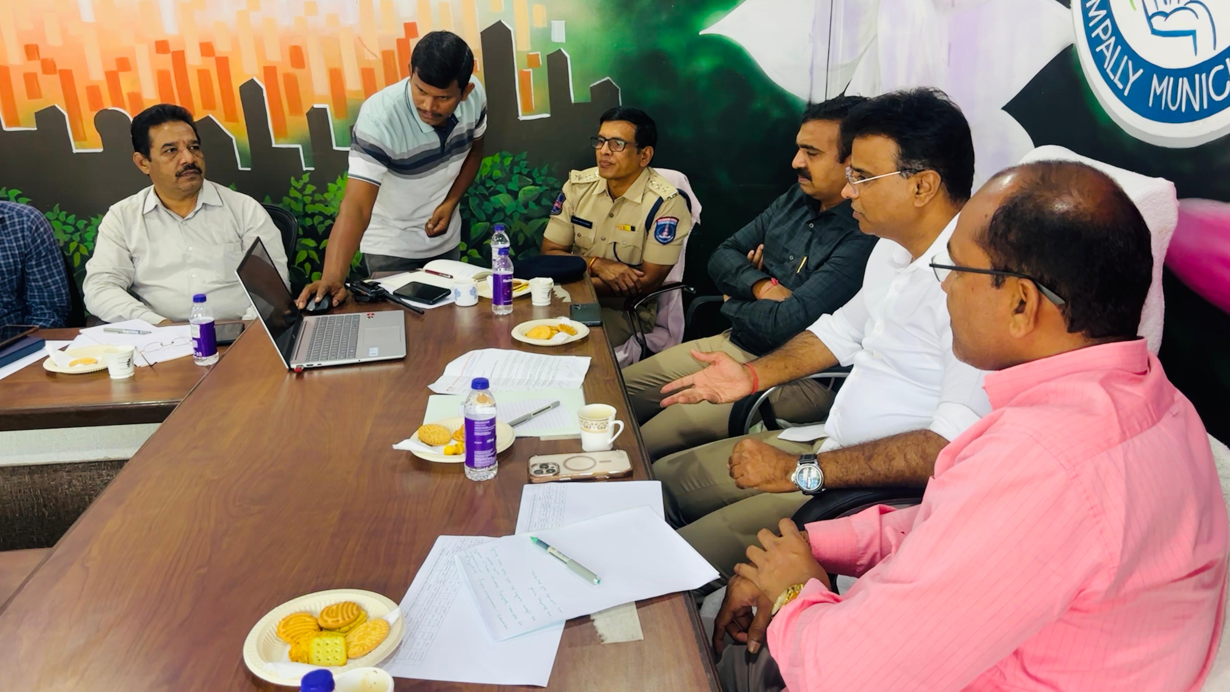 Hon ble MLA will take review with Engineers, TPO, RO ,DGM water supply and electrictricity officials at  Kompally Municipal office.