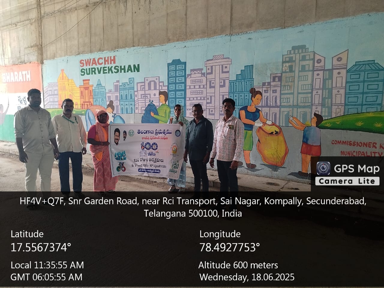 Day-17  Implementation of 100 Days Action Plan in Kompally Municipality. The activity involves painiting murals on public walls to promote cleanliness.